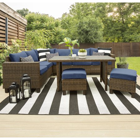 Better Homes & Gardens Brookbury 5-Piece Outdoor Wicker Sectional Dining Set- Premium Fabric