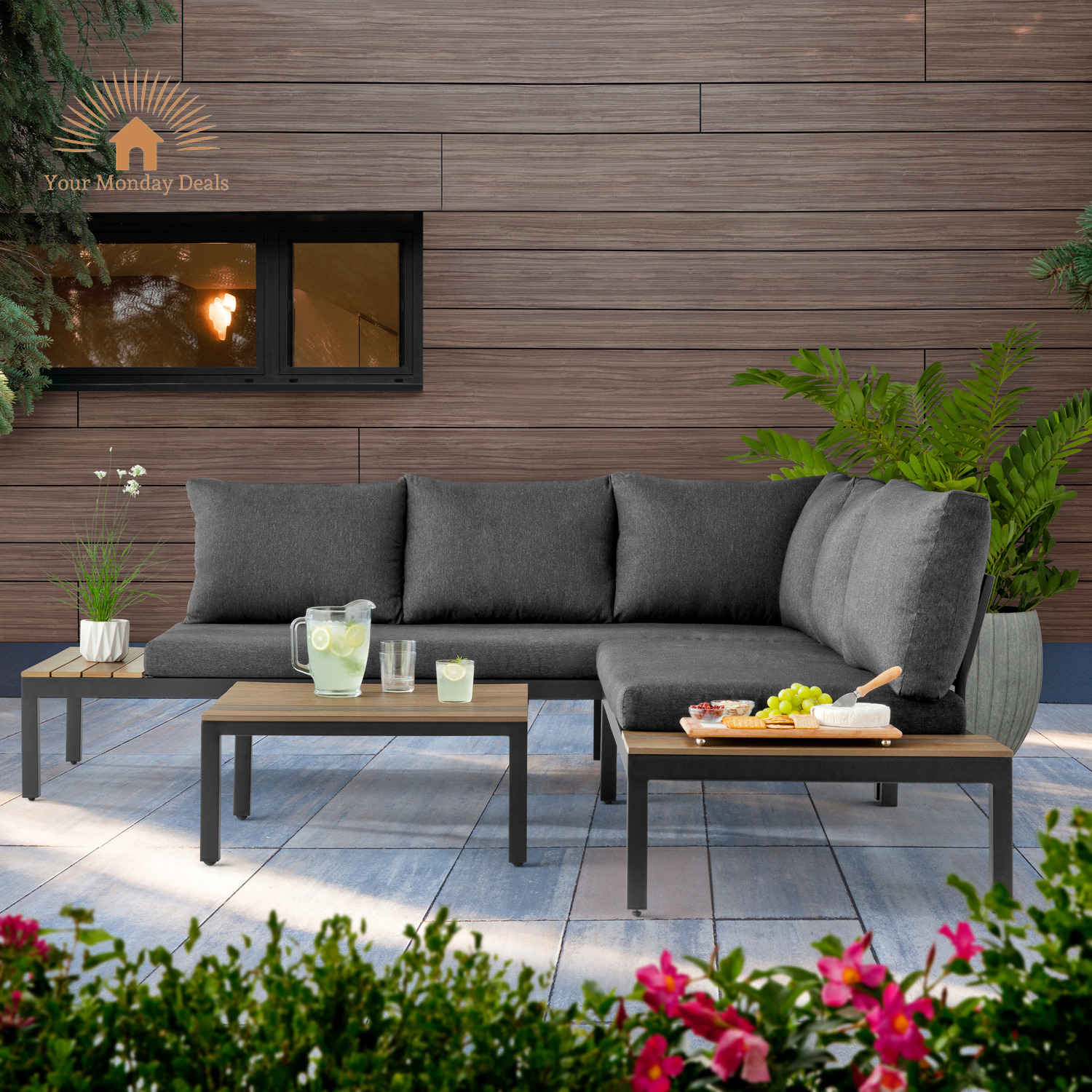 Better Homes & Gardens Bryde Sectional Sofa and Loveseat Low Seating Patio Set,