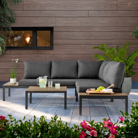 Better Homes & Gardens Bryde Sectional Sofa and Loveseat Low Seating Patio Set, 3 Pieces