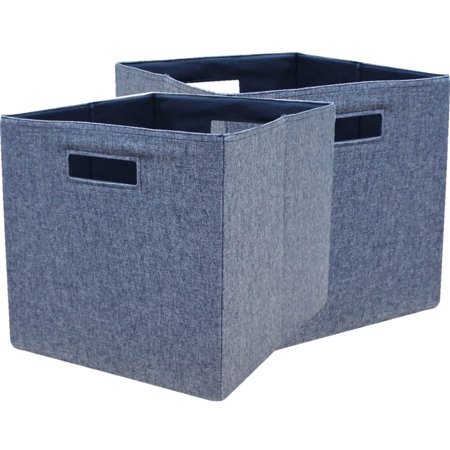 Better Homes & Gardens Fabric Cube Storage Bins (12.75" x 12.75"), Washed Indigo, 2 Pack