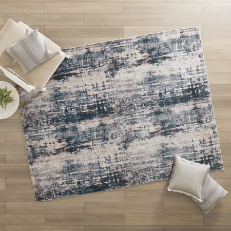 Better Homes & Gardens High Low Abstract Area Rug, Navy, 90" x 116"