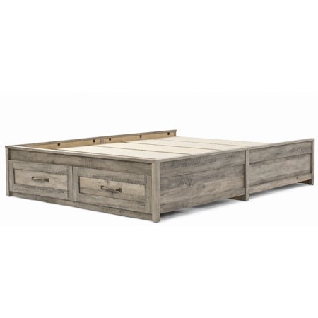 Better Homes & Gardens Modern Farmhouse Queen Platform Bed with Storage, Rustic Gray Finish