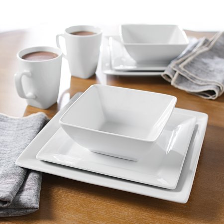 Better Homes & Gardens Porcelain Savion Square Dinnerware Set, 16 Pieces
