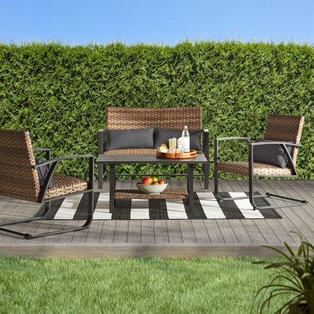 Better Homes & Gardens Porter Outdoor Patio Padded Wicker 4-Piece Conversation Set