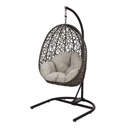 Better Homes & Gardens Resin Wicker Hanging Egg Chair with Cushion and Stand - Beige