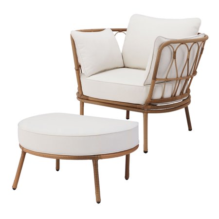 Better Homes & Gardens Willow Sage All-Weather Wicker Outdoor Cuddle Chair and Ottoman Set, Beige