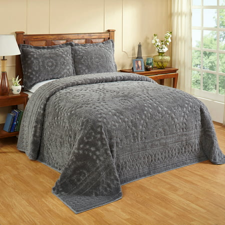 Better Trends Gray Rio Floral Design 100% Cotton Bedspread, Queen