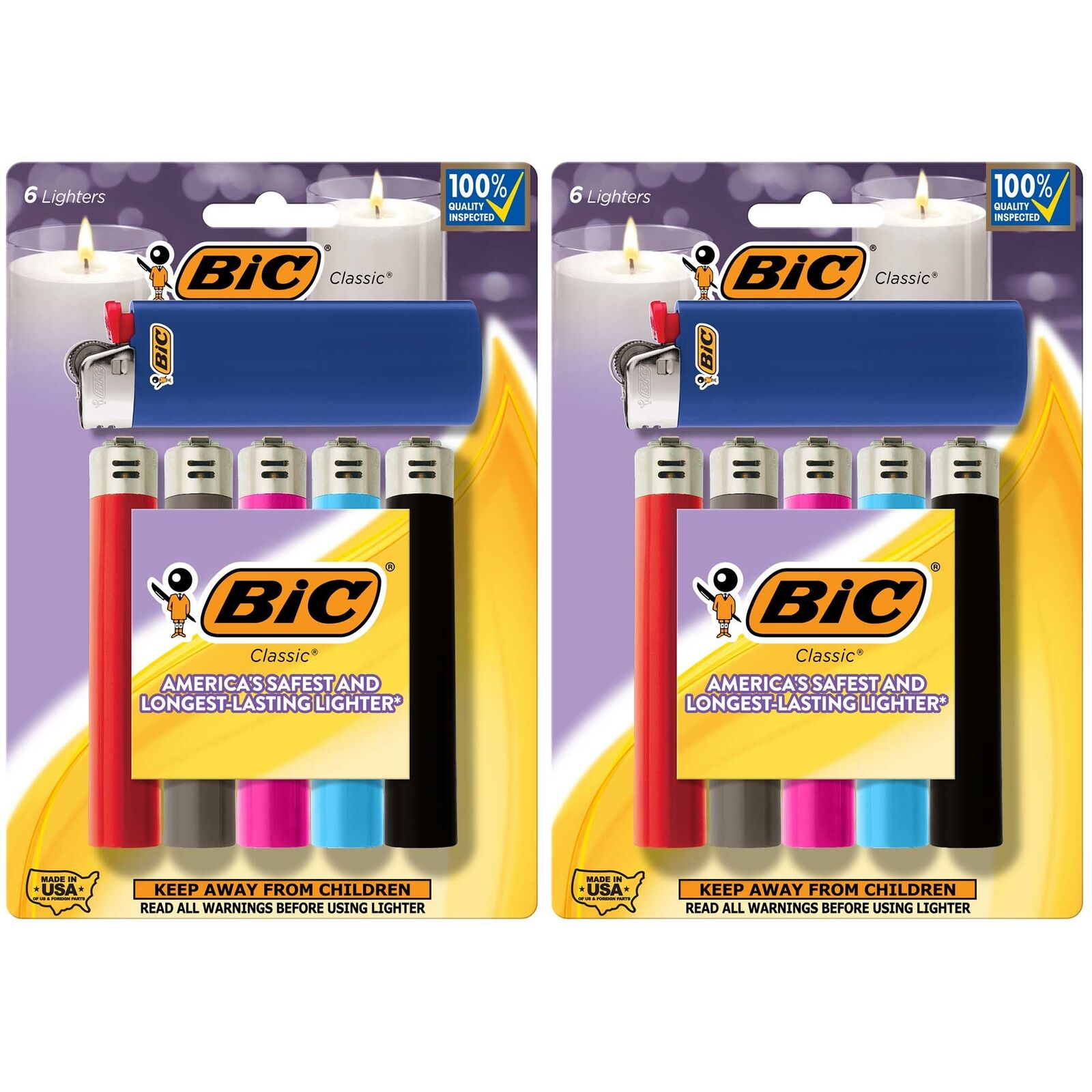 BIC Classic Lighter, Assorted Colors, 12-Pack Pocket Lighter (packaging may