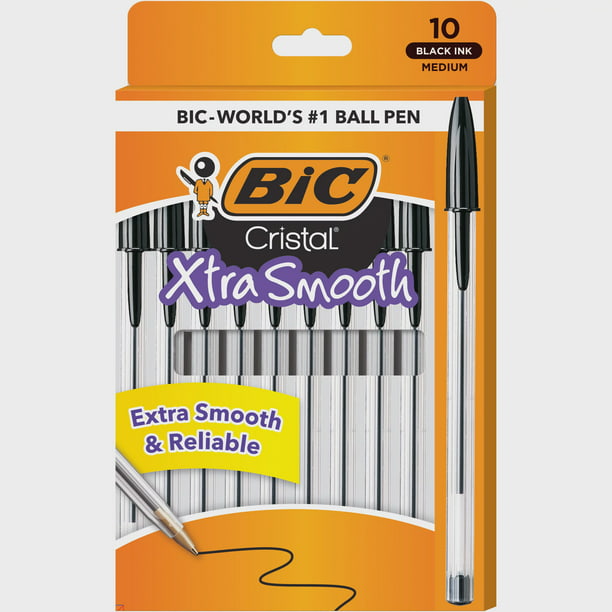 BIC Cristal® Xtra Smooth Stic Ball Pen, 1.0 mm, Black, 10 Pack