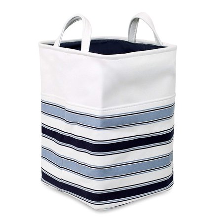 BIRDROCK HOME Canvas Laundry Hamper with Handles | Blue Stripes | Transport Easily | Dirty Clothes Storage | Bendable and Foldable | Rectangle Laundry Bag