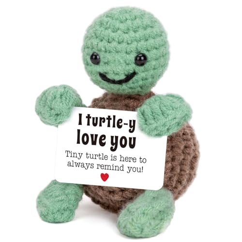 4Thfarmes Mini Funny Turtle Crochet For Her Him, Wife Husband Girlfriend Boyfriend I Love You Gifts, Anniversary Birthday Gifts Small Cute Stuff Things, Turtle Decorations Decor
