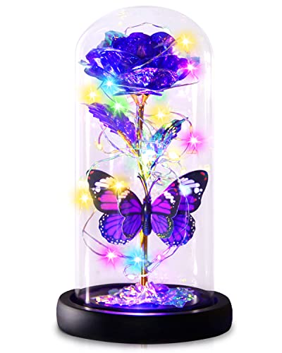 Birthday Gifts for Mom Grandma, Mothers Day Mom Gifts from Daughter Son Husband, Enchanted Galaxy Roses Flower Gifts in Glass Dome, Light Up Purple Rose Gifts for Her Women Wife Birthday Anniversary MOTHERS DAY DEAL!