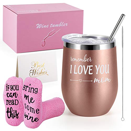 Birthday Gifts for Women - Insulated Wine Tumbler - Gifts for Mom from Daughter/Son - Stainless Steel Wine Tumbler with Lid - (Multi)