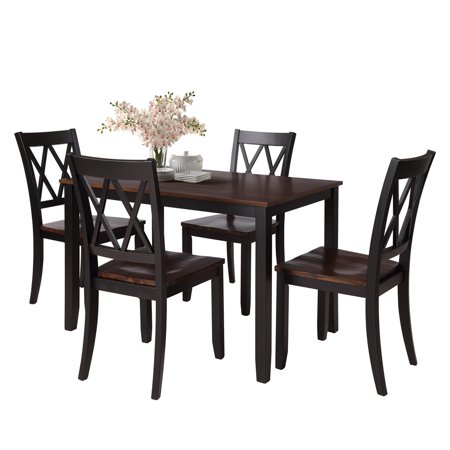 Black Dining Table Set for 4, Modern 5 Piece Dining Room Table Sets with Chairs, Heavy Duty Wooden Rectangular, for Home, Kitchen, Living Room, Restaurant, L865