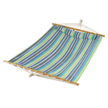 Bliss Hammocks 48" Wide Caribbean Hammock w/ Pillow, Velcro Straps, & Chains , Outdoor, Poolside, Patio, Backyard , Eco-Friendly Polyester and Cotton Blend , 265 Lbs Capacity-Candy Stripe
