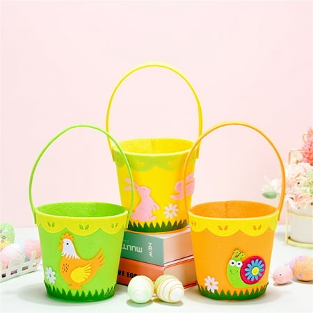 Bouanq Easter Basket for Eggs Hunt, Easter Eggs Bucket, Small Non-woven Rope Tote Bag with Cute Bunny Chicken & Eggs...