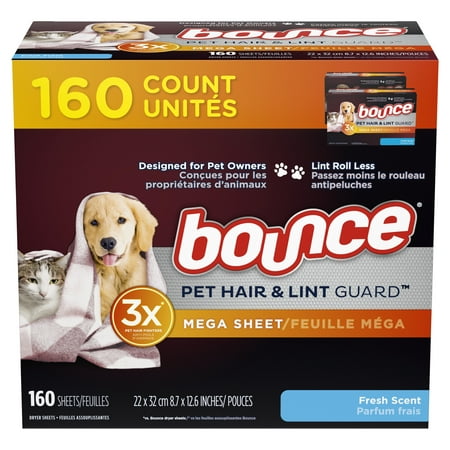 Bounce Pet Hair and Lint Guard Mega Dryer Sheets, Fresh Scent, 160 Ct