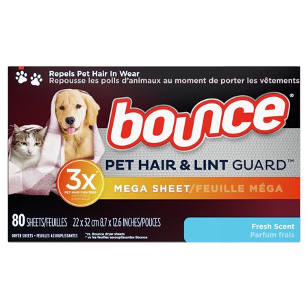 Bounce Pet Hair and Lint Guard Mega Dryer Sheets, Fresh Scent, 80 Ct