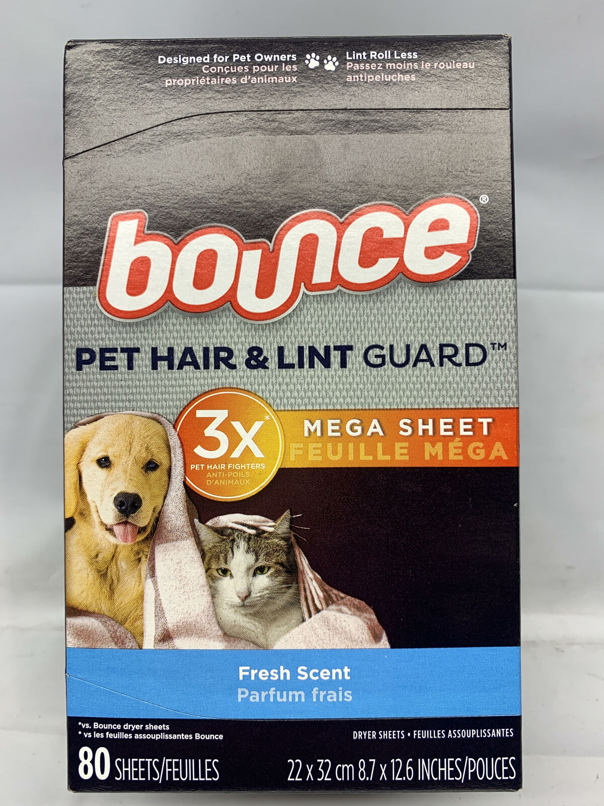 Bounce Pet Hair & Lint Guard Mega Dryer Sheets With 3x Pet Hair Fighter 80 Ct