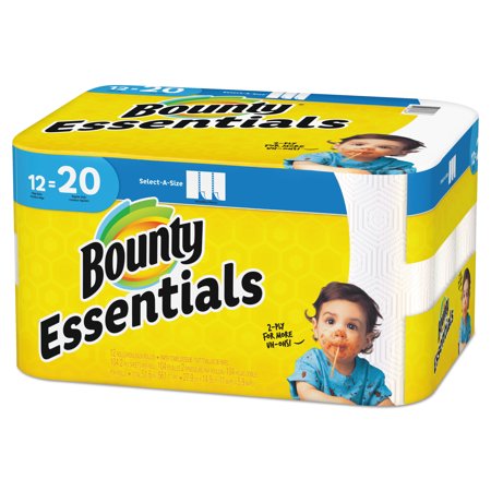 Bounty Essentials Paper Towels, 12 Mega Rolls, Select-A-Size