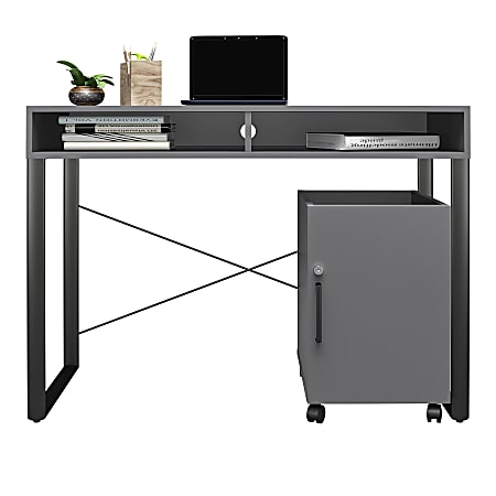Brenton Studio® Bexler 42”W Desk with Mobile Cart, Gray/Black