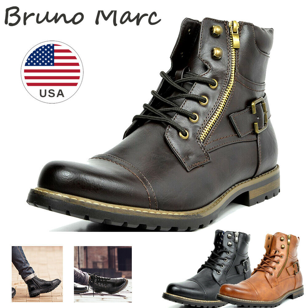 Bruno Marc Mens Military Motorcycle Combat Riding Ankle Leather Boots Size US