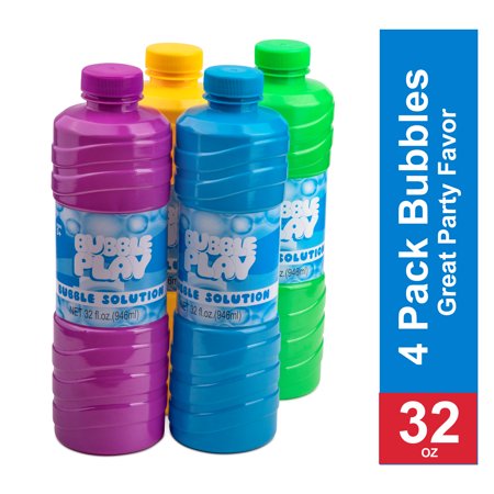 BubblePlay Bubble Solution Refill: Bubbles for Kids, 4 Bottles of 32 OZ Bubble Solution Refill, for Bubble Wands, Bubble Machines, and any other Bubble Blowing Products, for Ages 3+ (Colors May Vary)