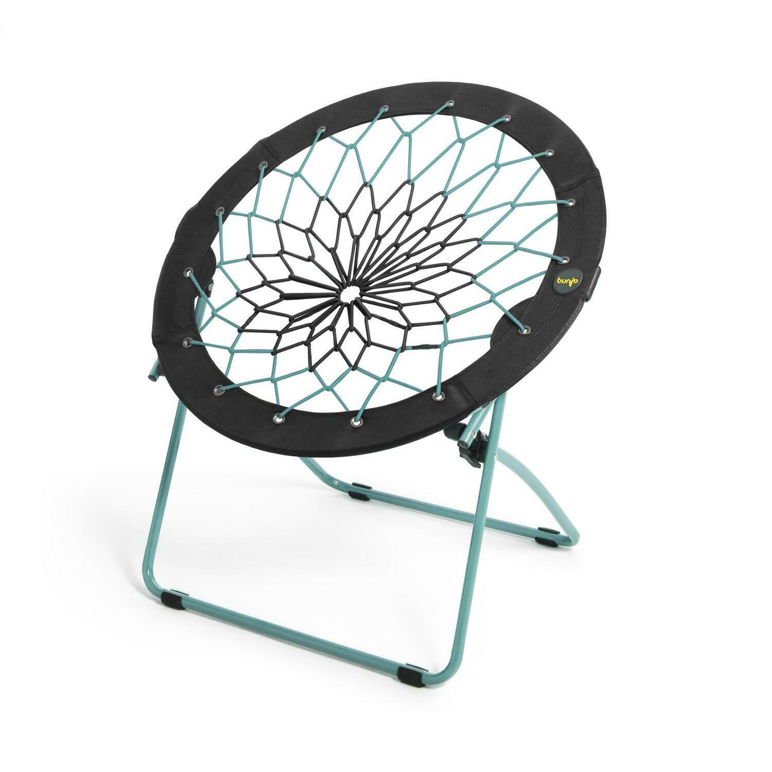 Bungee Chair 32 Inch Bunjo Woven Flexible With Metal Base Folding Black and Teal