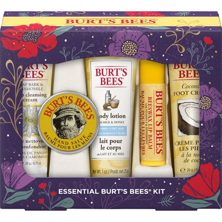 Burt's Bees Essential Everyday Holiday Gift Set, 5 Travel Size Products, Deep Cleansing Cream, Hand Salve, Body Lotion, Foot Cream and Lip Balm