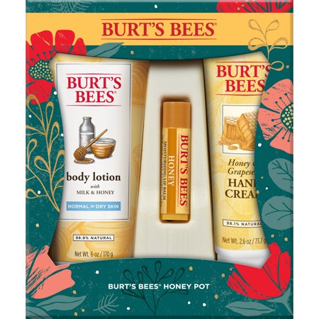 Burt's Bees Honey Pot Holiday Gift Set, 3 Honey Skincare Products, Milk and Honey Body Lotion, Honey and Grapeseed Hand Cream and Honey Lip Balm