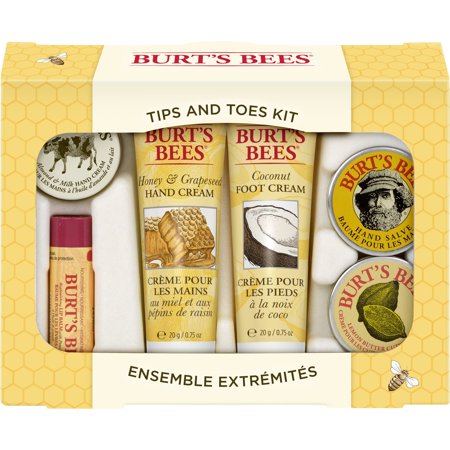 Burt's Bees Tips and Toes Gift Set, 6 Travel Size Products in Gift Box - 2 Hand Creams, Foot Cream, Cuticle Cream, Hand Salve and Lip Balm