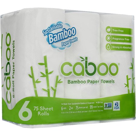 Caboo Tree Free Bamboo Paper Towels, 6 Rolls, Earth Friendly Sustainable Kitchen Paper Towels with Strong 2 Ply Sheets