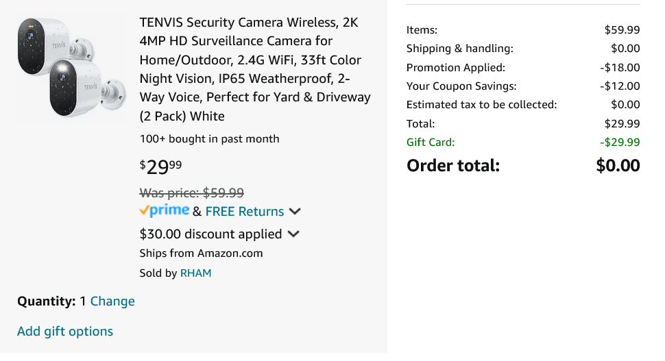 2 Pack Wireless Security Cameras STACKING DISCOUNTS on Amazon!