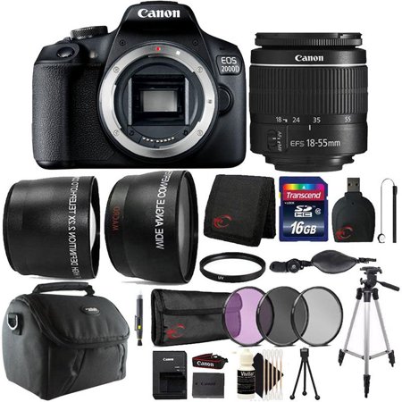 Canon EOS 2000D 24.1MP Wi-Fi Digital SLR Camera with 18-55mm Lens and 16GB Accessory Bundle