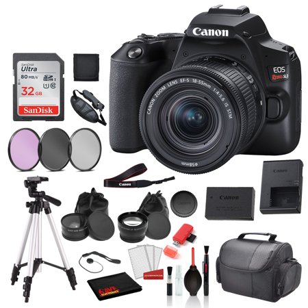 Canon EOS Rebel SL3 Digital SLR Camera with 18-55mm Lens (3453C002) Professional package deal Bundle 'SanDisk 32gb SD Card + 3PC Filter Kit + 57' Tripod + MORE