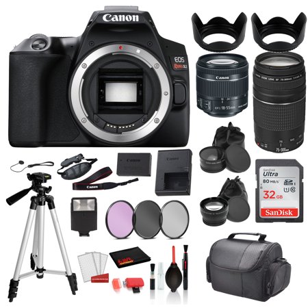 Canon EOS Rebel SL3 Digital SLR Camera with 18-55mm Lens and EF 75-300mm Lens (3453C002) Professional package deal Bundle 'SanDisk 32gb SD Card + 3PC Filter Kit + 57' Tripod + MORE
