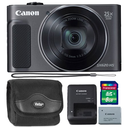 Canon PowerShot SX620 HS 20.2MP 25X Zoom Wifi / NFC Full HD 1080p Digital Camera (Black) with 8GB Memory Card + Case