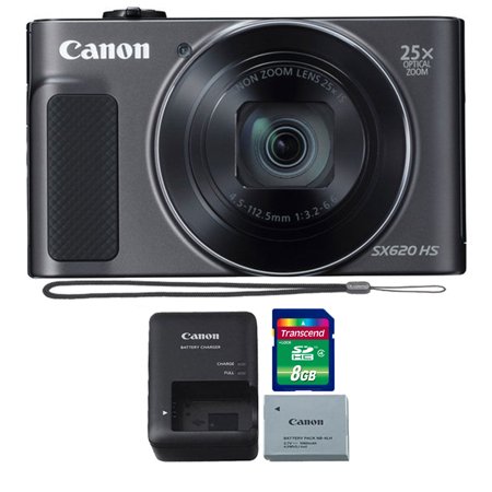 Canon PowerShot SX620 HS 20.2MP 25X Zoom Wifi / NFC Full HD 1080p Digital Camera (Black) with 8GB Memory Card