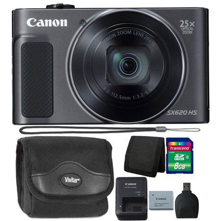 Canon PowerShot SX620 HS 20.2MP 25X Zoom Wifi / NFC Full HD 1080p Digital Camera (Black) with 8GB Top Accessory Kit