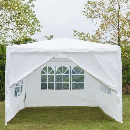Canopy Party Tent for Outside, 10' x 10' Patio Gazebo Tent with 4 SideWalls, SEGMART Upgraded White Outdoor Party Wedding Tent, White Backyard Tent for Catering Garden Beach Camping,L253