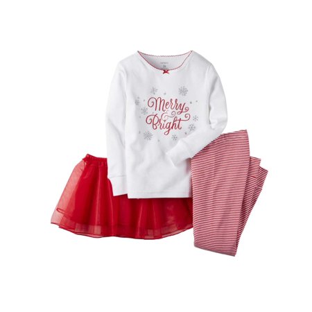 Carter Infant Girl 3 PC Red Merry Bright Holiday Pajamas Christmas Sleep Set 12m