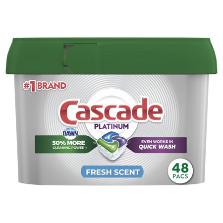Cascade Platinum Dishwasher Pods, Actionpacs Dishwasher Detergent Tabs, Fresh Scent, 48 Ct