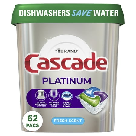 Cascade Platinum ActionPacs Dishwasher Detergent, Fresh Scent, 62 Ct - WALMART