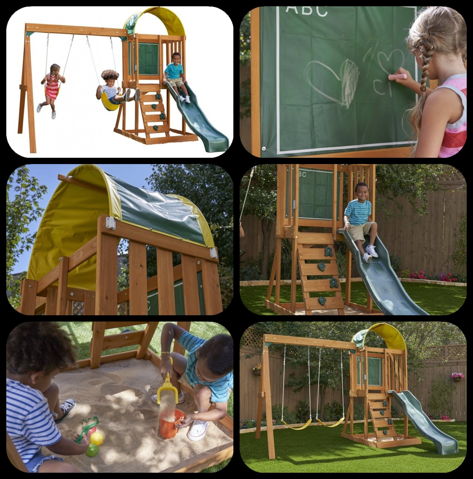 Cedar Wooden Swing Set Kids Boys Girls Fun Outdoor Backyard Slide Sandbox Play