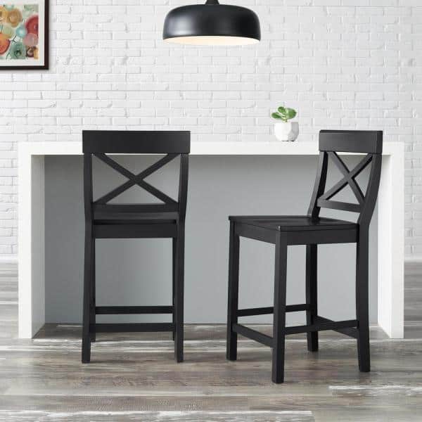 Cedarville Dark Charcoal Wood Counter Stools with Cross Back (Set of 2) on Sale At The Home Depot