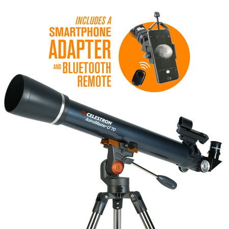 WALMART CHRISTMAS CLEARANCE - Celestron AstroMaster 70AZ LT Refractor Telescope Kit with Smartphone Adapter and Bluetooth Remote, Ideal Telescope for Beginners, Capture Your Own Images, Tripod plus Bonus Accessories Included
