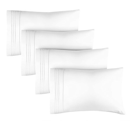 CGK Linens Soft Microfiber Pillowcase Set, White (Standard/Queen, Set of 4)
