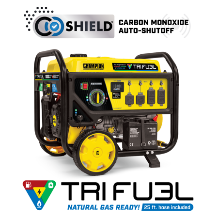 Champion Power Equipment 10000/8000-Watts Tri-Fuel Portable Natural Gas Generator with CO Shield® and Electric Start