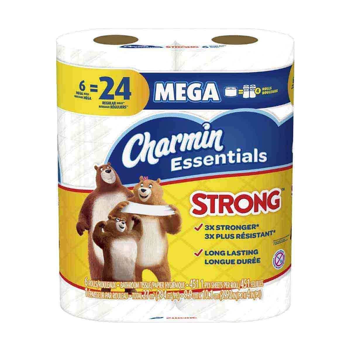 Charmin Essentials Strong Toilet Paper 6 Mega Rolls, 451 sheets per roll on Sale At Dollar General