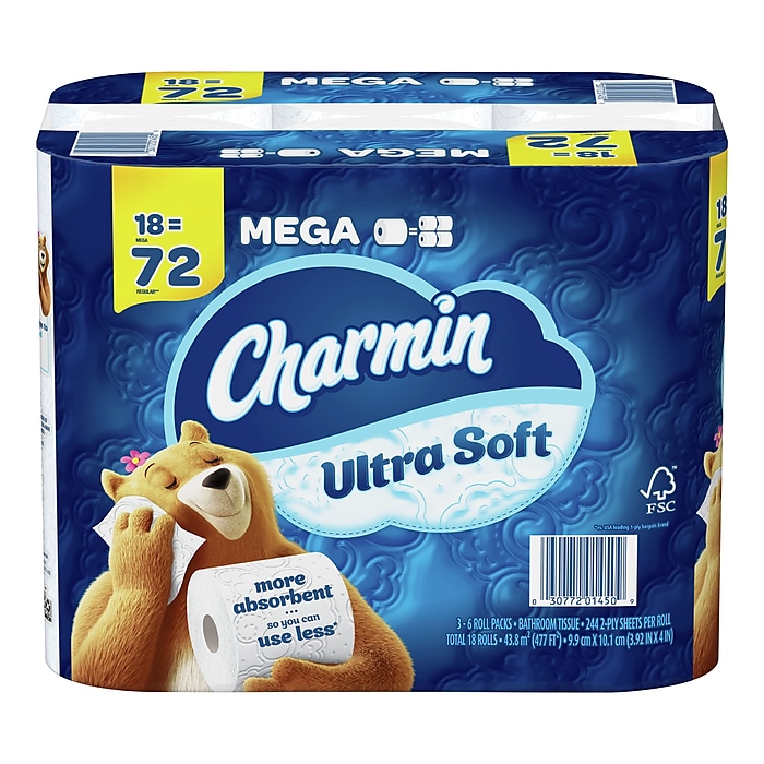Charmin Ultra Soft Toilet Paper Mega Roll, 244 Sheets Per Roll, 18 Count on Sale At Staples